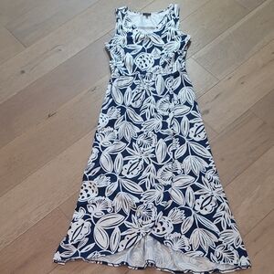 Talbots Sundress Women's sz M Blue/White Floral Sleeveless V-neck Maxi Dress
